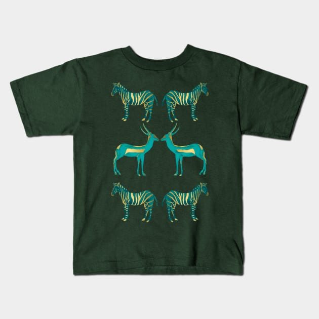 Teal and Gold Savanna Kids T-Shirt by Petras